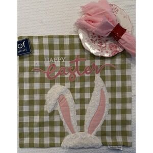 C&F Home Happy Easter Bunny Ears Plaid Placemat Green Pink Spring NEW